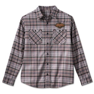 Harley-Davidson Men's 120th Anniversary Plaid Button Up Long Sleeve Shirt, Grey Plaid 96645-23VM