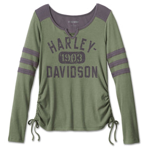 Harley-Davidson Women's Race Her Long Sleeve Knit Top Long Sleeve Shirt, Oil Green 96689-23VW