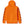 Orange hoodie with brand logos on sleeves against a white background