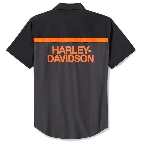 Harley-Davidson Men's H-D TECH Vented Button-Up Colorblock Short Sleeve Shirt, Gray/Orange 96736-25VM