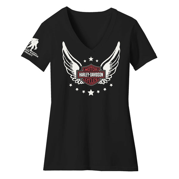 Harley-Davidson Women's Wounded Warrior Project Honor V-Neck Short Sleeve Shirt, Black 96737-23VW