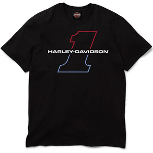 Black t-shirt with Harley-Davidson logo on a white background