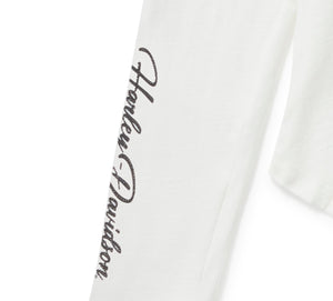 White sleeve with black text on a white background