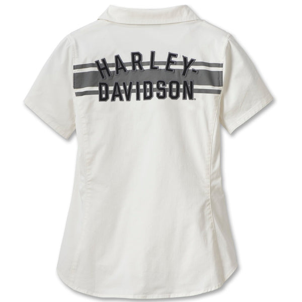Harley-Davidson Women's Champion Club Zip Front Short Sleeve Shirt, Cloud Dancer White 96760-23VW