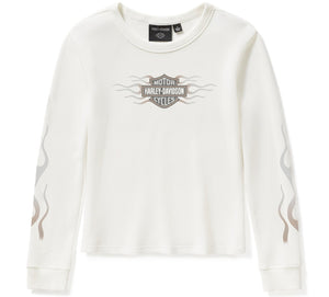 White sweatshirt with Harley-Davidson logo on a white background