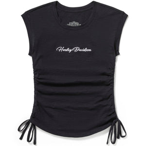 Black sleeveless shirt with 'Harley Davidson' logo on a white background