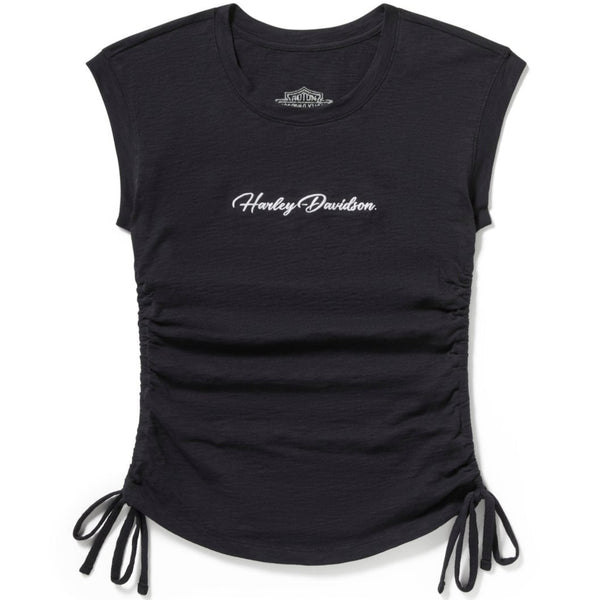 Black sleeveless shirt with 'Harley Davidson' logo on a white background