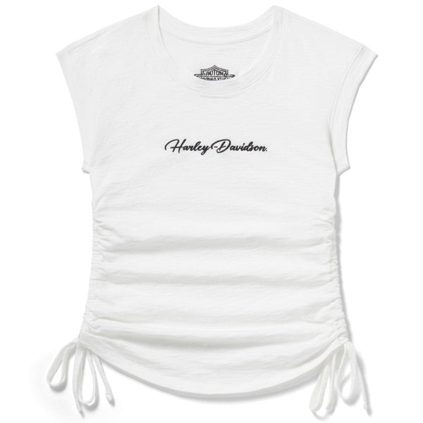 White t-shirt with Harley Davidson logo on a white background