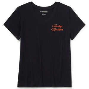 Black t-shirt with Harley Davidson logo on a white background