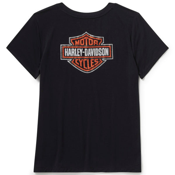 Black t-shirt with Harley-Davidson logo on a white background blinged shirt