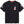 Black t-shirt with logos on sleeves and chest against a white background