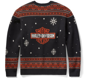 Black sweater with red and white patterns and Harley-Davidson logo on a white background