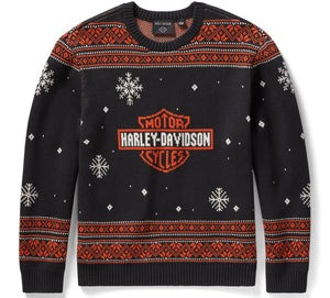 Black Harley-Davidson sweater with red and white patterns on a white background