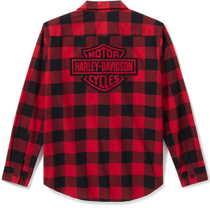 Red and black checkered shirt with Harley-Davidson logo on a white background