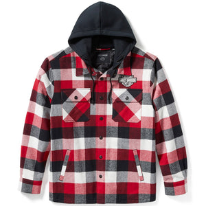 Plaid jacket with a brand logo on a white background