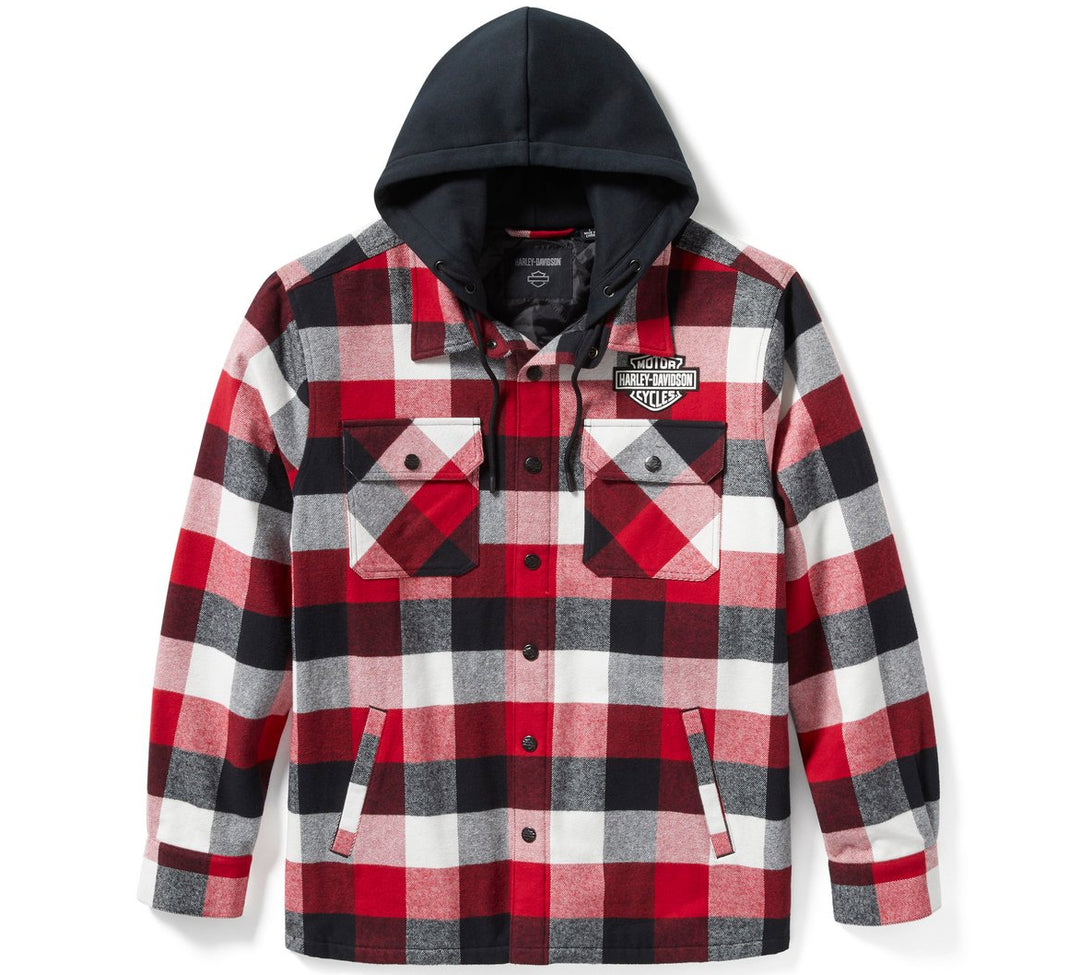 Plaid jacket with a brand logo on a white background