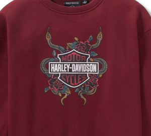 Harley-Davidson Women's Serpent Rose Embellished Bling Fleece Long Sleeve Shirt, Maroon Dark Red 96822-25VW