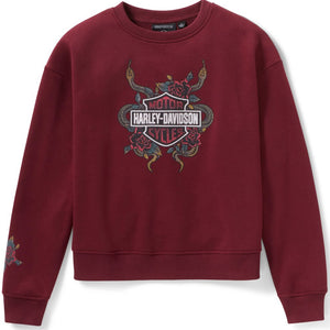 Maroon sweatshirt with Harley-Davidson logo on a white background