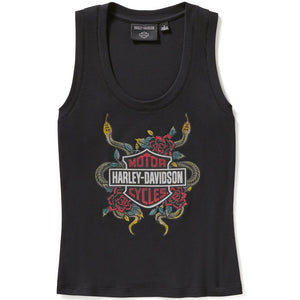 Black tank top with Harley-Davidson logo and design on a white background