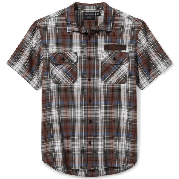 Plaid short-sleeve shirt on a white background