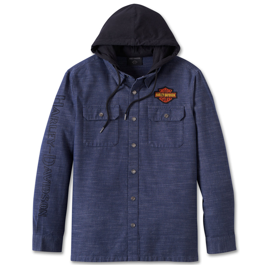 Harley-Davidson Men's Whiplash Hooded Long Sleeve Shirt, Blue 96876-23VM