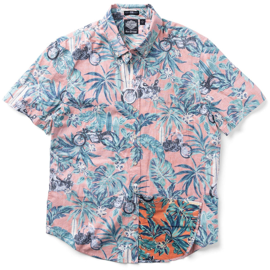 Harley-Davidson X Reyn Spooner Men's Aloha Button-Up Short Sleeve Shirt, 96915-23VM, Orange