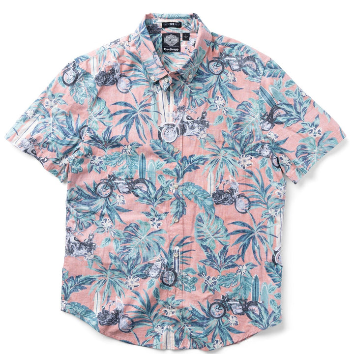 Harley-Davidson X Reyn Spooner Men's Aloha Button-Up Short Sleeve Shirt, 96915-23VM, Orange