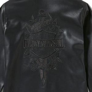 Harley-Davidson Women's Metallic Dagger Faux Leather Button-Up Long Sleeve Shirt, Black 97019-25VW