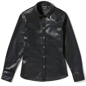 Black leather shirt with brand logo on a white background