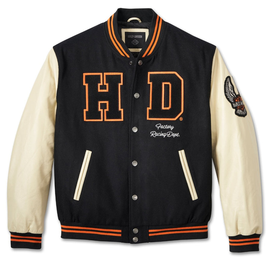 Harley-Davidson 120th Anniversary Men's Varsity Embroidered Jacket, Black/Tan 97050-23VM