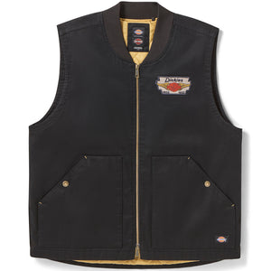 Black vest with Dickies logo on a white background