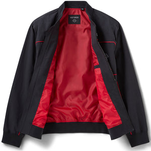 Black jacket with red interior on a white background