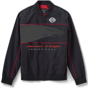 Black jacket with red accents and 'Scream in Eagle' branding on a white background