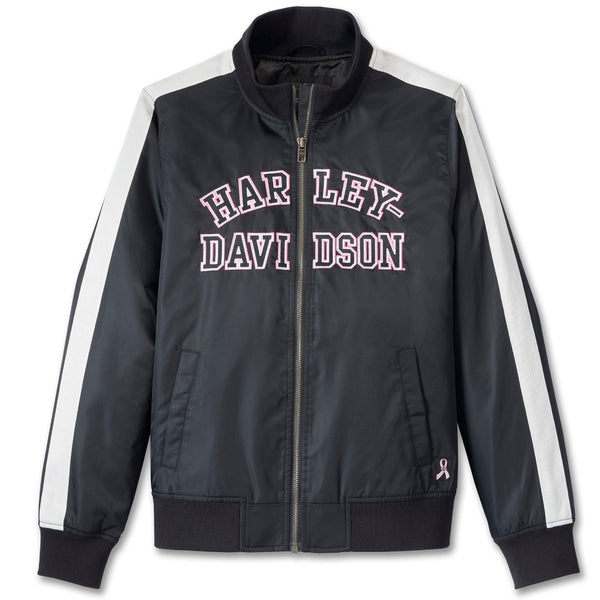 Harley-Davidson Women's Pink Label Nylon Bomber Jacket, Black/Pink 97419-24VW