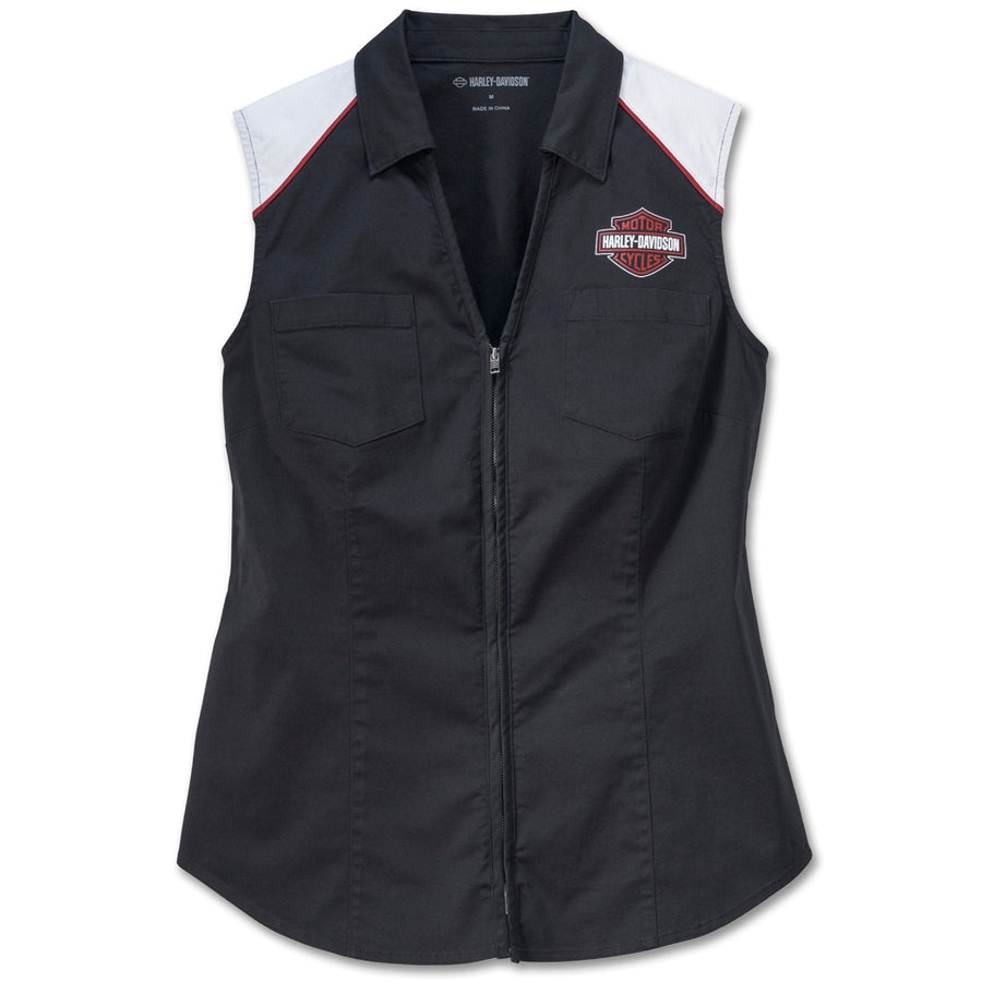 Harley-Davidson Women's Liberty Zip Front Sleeveless Shirt, Black 97518-23VW