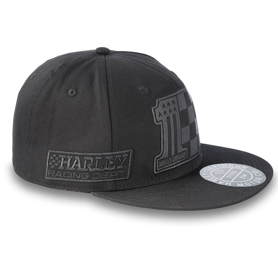 Harley-Davidson Men's Racing Victory Flat Bill Fitted Cap, Black Hat 97606-24VM