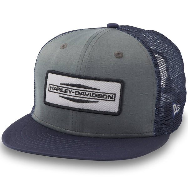 Harley-Davidson Men's Stacked Bar & Shield 9FIFTY Adjustable Trucker Hat, Ombre Blue 97606-25VM