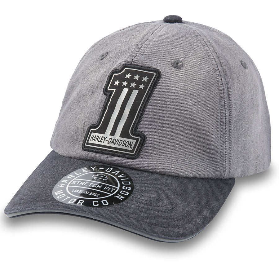 Harley-Davidson Men's Reflective #1 Racing Logo Curved Bill Fitted Cap, Blackened Pearl Grey 97618-24VM