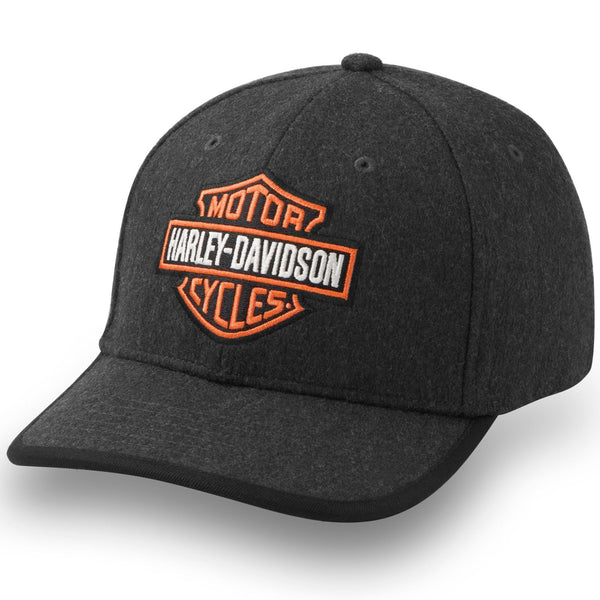 Harley-Davidson Men's Bar & Shield Wool Strapback Adjustable Hat, Charcoal Grey Cap 97619-25VM