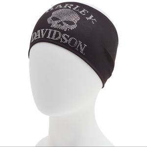 Black Harley Davidson beanie with skull design on a white background