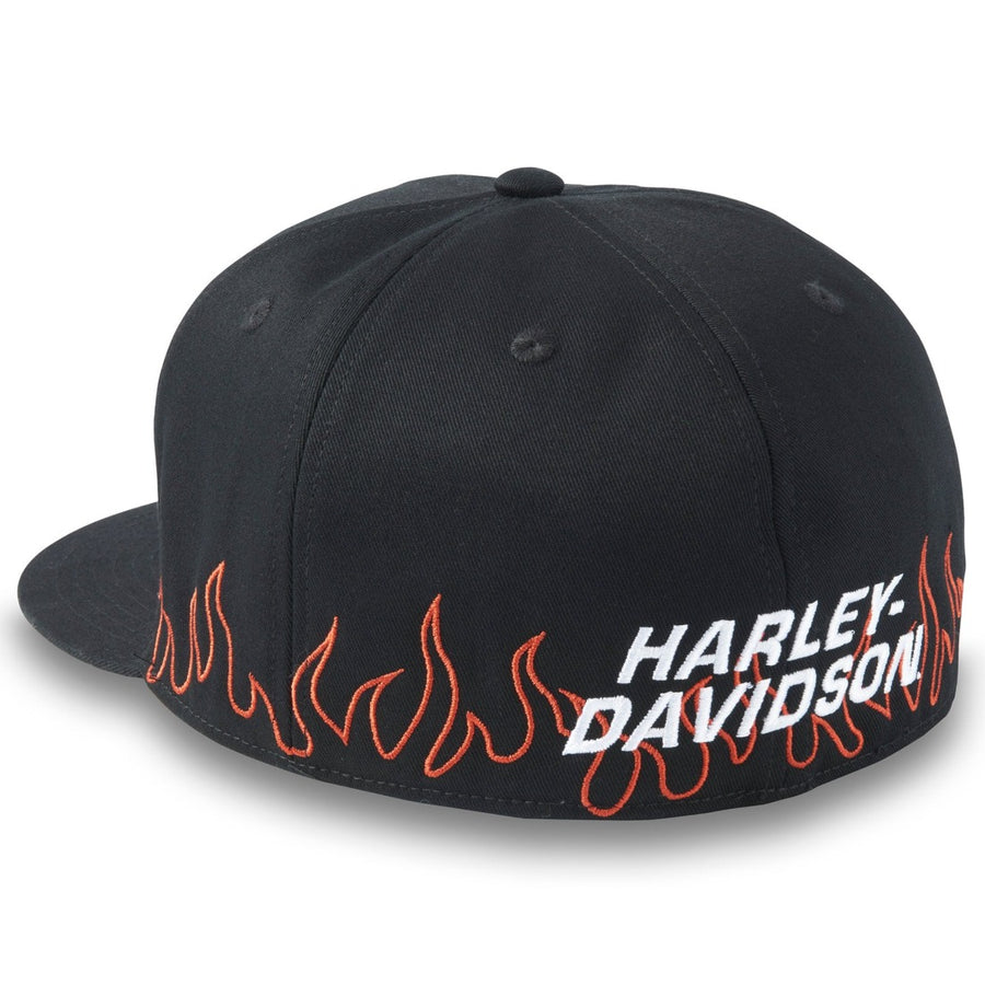 Harley-Davidson Men's Outlined Flames Flat Bill Fitted Hat, Black 97621-24VM