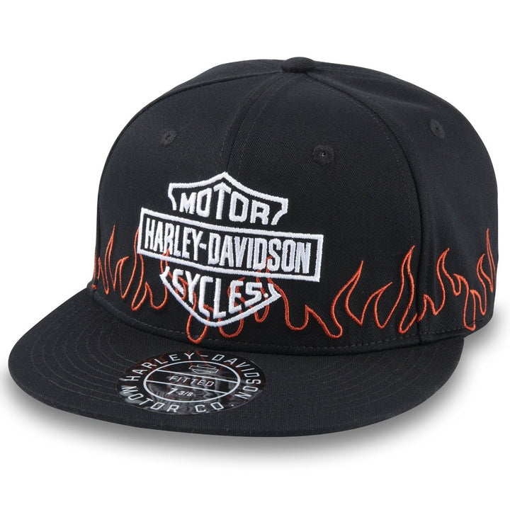 Harley-Davidson Men's Outlined Flames Flat Bill Fitted Hat, Black 97621-24VM