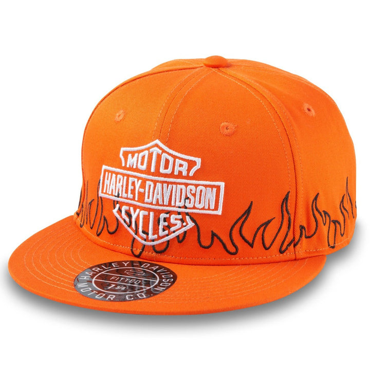 Harley-Davidson Men's Outlined Flames Flat Bill Fitted Hat, Harley Orange 97622-24VM