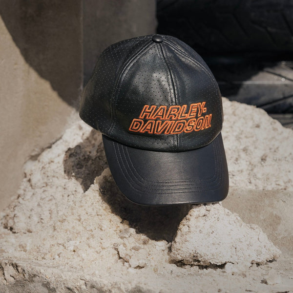 Harley-Davidson Factory Perforated Leather Adjustable Baseball Cap, Black 97629-24VW