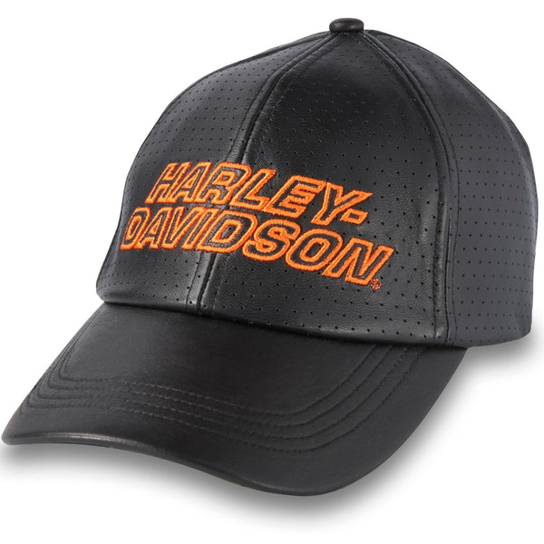 Harley-Davidson Factory Perforated Leather Adjustable Baseball Cap, Black 97629-24VW