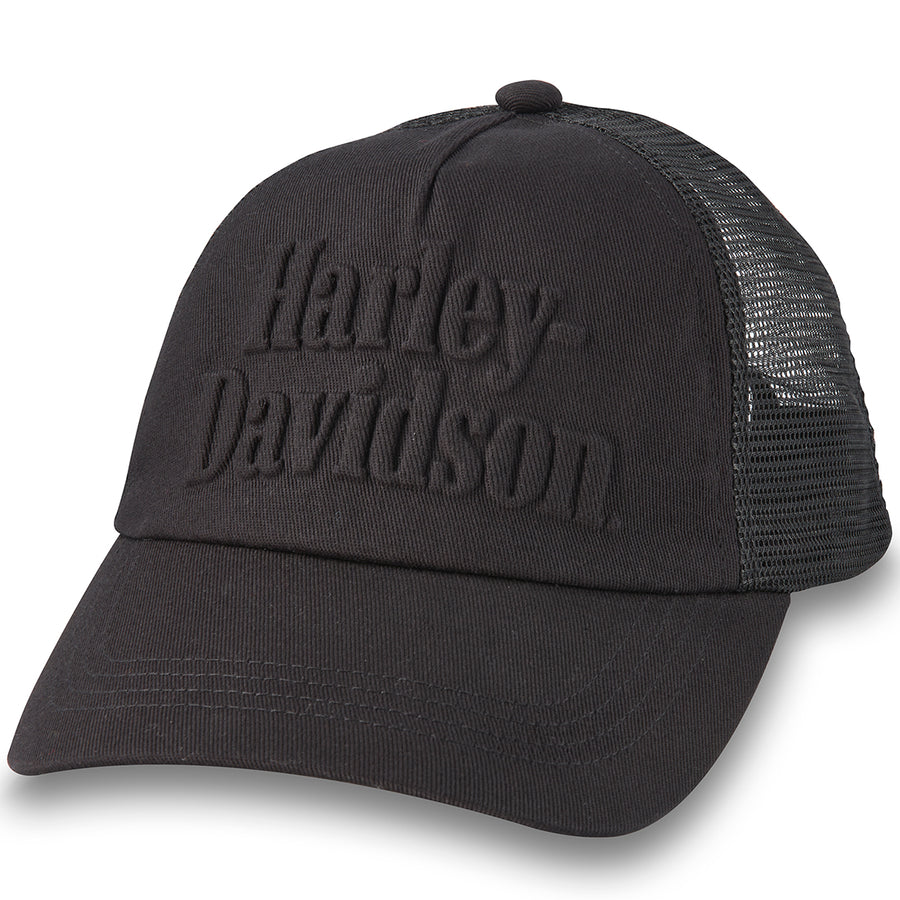 Harley-Davidson Women's Darting Adjustable Trucker Cap, Black Hat 97630-24VW