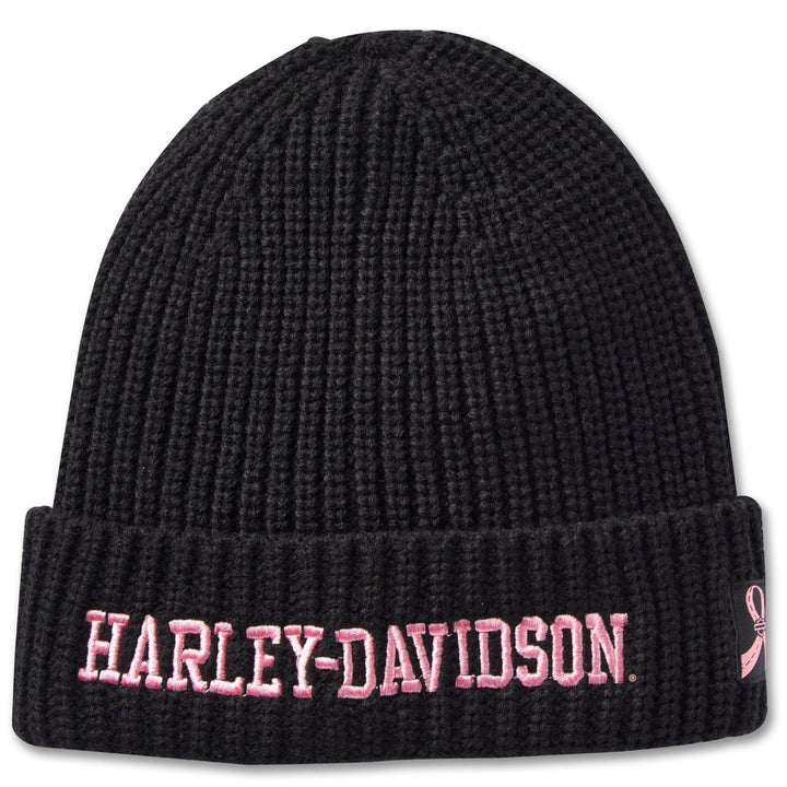 Harley-Davidson Women's Pink Label Knit Beanie, Black/Pink 97633-24VW