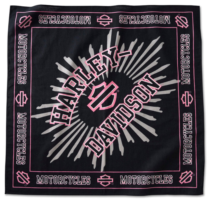 Harley-Davidson Pink Label Outlined Bar & Shield Logo 22" x 22" Bandana, Black/Pink 97635-24VW