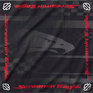 Black bandana with 'Screamin' Eagle' logo and design on a checkered background