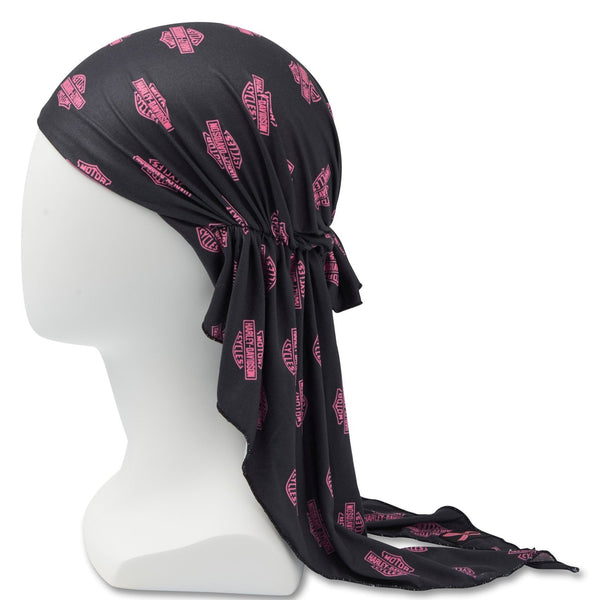 Harley-Davidson Women's Pink Label Repeated B&S Logo Head Scarf, Black/Pink 97644-25VW